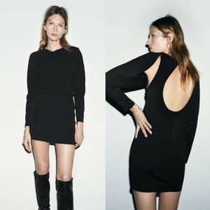 ZARA NWT Knotted Overlay Back Slit Dress Black S
